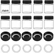 SAGUD 10pcs Airbrush Bottles 3/4oz 22cc with Plastic Lids Kit and Extra 5pcs Lids 5pcs O-Ring, Air brush Paint Storage Jars Store Pigments Color Inks