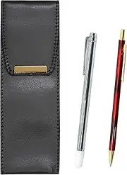BR-701S-SDMB-R Eco Leather Pen Case, Metal Indicator Stick and SD Marble Pattern Ballpoint Pen Set for All Metal Notebook, Red