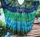 BOHO GYPSY PEASANT BLUE GREEN TIE DYE TUNIC TOP KAFTAN 12 - 30 170 CM