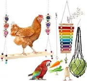 4 PCS Chicken Toys for Coop Accessories, Xylophone, Vegetable Hanging Feeder, Chicken Swing, Chicken Fruit Rack for Poultry Rooster Large Bird Parrot Lovers’ Entertainment Gift