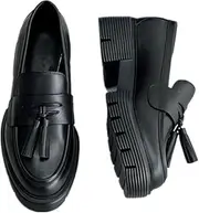 [Archicolor] British Thick Soled Tassel Academy Style Loafer Cowhide Leather Minimalist Moccasin Shoes Vintage Flat Shoes