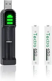 [Tectra] 2X AAAA Batteries, Ni-MH AAAA Rechargeable Battery + LED USB Charger for Surface Pen, Active Stylus, LED Candle, Flashlight, Portable CD, MP3 Players, Digital Camera and More