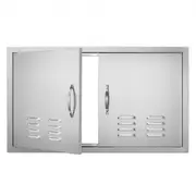 VEVOR BBQ Access Door, 914x534 mm Double Outdoor Kitchen Door, Stainless Steel Flush Mount Door, Wall Vertical Door with Handles and Vents, for BBQ Is