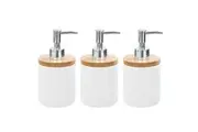 3x Boxsweden Bano 8x16cm Bathroom Ceramic Soap Dispenser w Bamboo Top WHT