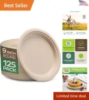 Sustainable Compostable Biodegradable Paper Plates - 125-Pack, 9 Inch