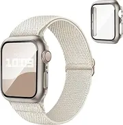 3-IN-1 Compatible for Apple Watch Band 41mm with Case & Screen Protector, Stretchy Nylon Loop Sport Strap and Cover with 9H Tempered Glass for iWatch Series SE SE2 9 8 7 6 5 4 Men Women