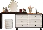 Dressing Table,Smart LED Three-Tone Dimming Makeup Mirror Drawer Partition Storage Large Storage Space(100cmx120cm)