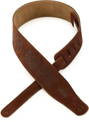 Leathers Celtic Embossed 2.5" Suede Leather Guitar Strap; Brown (MS26CK-BRN)