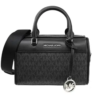 【Michael Kors】經典MK印花皮革拼接手提波士頓包兩用包(黑灰)