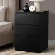 Oikitute Black Bedside Table with 3 Drawers Bed Side Table