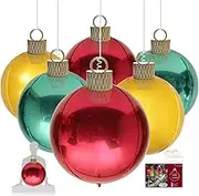 XXL 30in Christmas Ornaments 6 Count 76cm x 50cm Foil Balloon Christmas Bauble - Balloon Ball Hanging Ornaments for Holiday Indoor Window Display Xmas Tree Decoration (Gold/Red/Green)