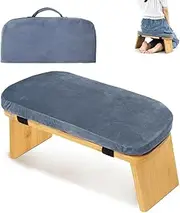 Bamboo Meditation Bench - Foldable Ergonomic Kneeling Stool with Premium Velvet Cushion, Portable Yoga Prayer Bench for Indoor Outdoor Zen, Home & Travel, Support Deep Relaxation (Blue-Green)