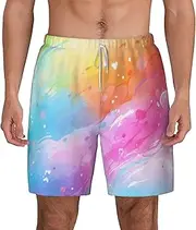 [Sipumia] Mens Tie-Dyed Printed Swimming Trunks with Compression Liner 2 in 1 Quick-Dry Beach Swim Shorts with Pockets
