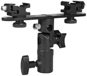 Generic Dual Flash Bracket Light Stand Bracket Mount 1/4inch to 3/8inch Double Hot Shoe Flash Umbrella Holder with 2 Cold Shoe Mount T-Shaped Dual Flash Bracket for DSLR Camera