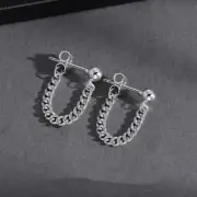925 Silver Plated Tassel Chain Dangle Drop Earrings for Men Women