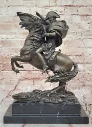 French Signed Napoleon Bonaparte On Horse Figure Bronze Statue Sculpture Decor