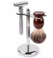 Men Women Adjustable Safety Razor Double Edge Shaving Brush Stand Gift Set 3PC