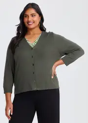 [TS] Taking Shape Ivy V-neck Natural Knit Cardigan Size 16 in Olive, Viscose - Plus Size Women's Clothing Olive