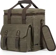 [PICNIC TIME] LEGACY - a Brand Waxed Canvas 6 Bottle Insulated Wine Bag, Khaki Green with Brown Accents, 13.4 x 10.6 x 14 (663-06-140-000-0)