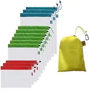 Reusable Produce Bags 12 Pack Carry Pouch Durable, Transparent, Lightweight mesh - Ideal for Fruit, Vegetables and Grocery Shopping Storage.