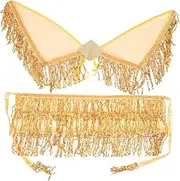 MOBUTOFU Sequin Tassel Fringed Wing Skirt for Women Masquerade Dance Party Performance