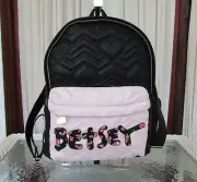 Betsey Johnson Backpack Logo Black Quilted Hearts Floral Blush NWT