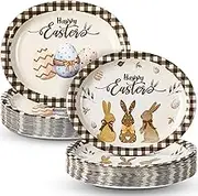 100 Pcs Easter Oval Paper Plates Vintage Bunny Eggs Disposable Platter Rabbit Dishes 11 x 9 Inch Dinner Dessert Plates Set Tray Tableware for Easter Spring Home Party Supplies