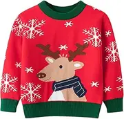 [Generic] Girls Fashion Toddler Boys Girls Christmas Deer Prints Sweater Long Sleeve Warm Knitted Pullover Knitwear Tops Sweatshirt 4t