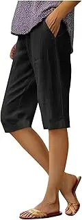 [Generic] Womens Linen Capri Pants Summer Elastic High Waist Pants Loose Lightweight Comfy Lounge Trousers with Pockets 2025