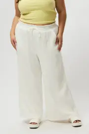 White Cheesecloth Lined Wide Leg Pants 20