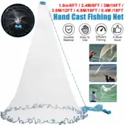 6ft-18ft Fishing Cast Net Quick Throw Nylon Mesh Drawstring Chain Bottom Spread