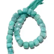 8 inch strand of natural Amazonite Cube Faceted 12mm beads.