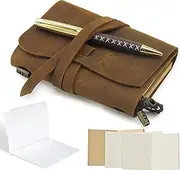 Small Pocket Refillable Travellers Notebook Handmade Leather Journal AMAZING BUNDLE Vintage Antique Genuine Leather Travel Diary for Men Women Students TN + Pen Zip Bag Notes Sketching Drawing 14x11cm