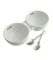NEW Mud Pie Wild & Mild Salsa Dance Serving Bowls w/Spoons Fiesta Party Ceramic