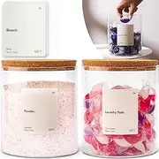 KIVY Laundry Detergent Containers [INCL. Waterproof Labels] - Laundry Containers for Organizing - Laundry Pod Container - Glass Laundry Storage Container - Laundry Jars Refillable (2X 64oz)