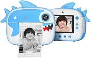 2.5K Cute Kids Instant Camera 12MP Kids Digital Camera Childeren Instant Print Camera with 2.4-inch IPS Screen 10X Digital Zoom Cute Filters Video Recorder with 3 Printing Paper Rolls 32GB Card Blue