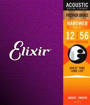 Elixir 16077 NANOWEB Phosphor Bronze Light-Medium Acoustic Guitar Strings 12-56