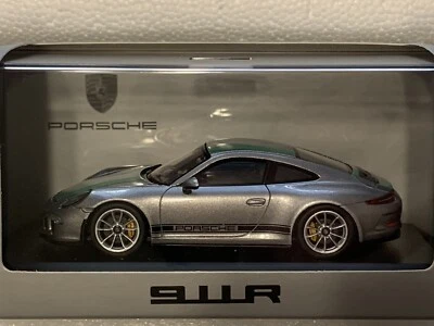 Porsche 911 R (991) 2016 Silver/ Green Stripes Spark 1:43 Ultra Rare!