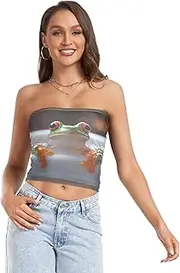 [RPLIFE] Funny Frog Womens Tube Top Sheer Tube Tops, Strapless Crop Top for Women, Beach Tube Tops (S)