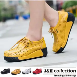 【J&H collection】真皮洞洞厚底增高休閒鞋(現+預 黑色/紅色/白色/黃色)