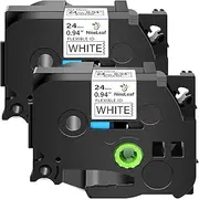 NineLeaf 2 Pack Compatible for Brother P-Touch TZe-FX251 TZeFX251 TZ-FX251 TZFX251 Black on White Flexible ID Cable Laminated Label Tapes 24mm 1'' x 26.2 ft Work in PT-D600 P750W P710BT Label Maker