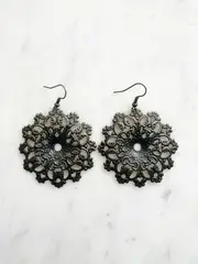 Large Antique Bronze Vintage Filigree Mystical Mandala Earrings