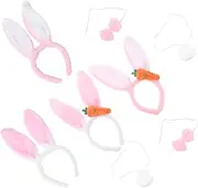 [IWOWHERO] Pink Hair Accessories 4 Sets Fake Rabbit Tail Easter Ears Headband Plush Ear Hairband Stuffed Bunnies Costumes Stuffed Rabbit Hair Ties Hair Accessories Oversized Child