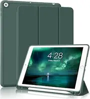 KVTVOU iPad 9th Generation (2021) / iPad 8th Generation (2020) / iPad 7th Generation (2019) 10.2 Inch Case with Pencil Holder, Smart Slim Trifold Stand Soft Back Cover, Auto Sleep/Wake, Dark Green