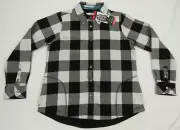 NWT Orvis Fleece Lined Buffalo Plaid Shacket Black White Full Snap Shirt Jacket