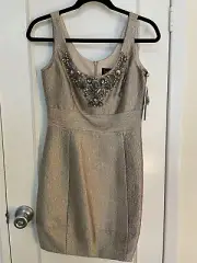 Aidan Mattox Cocktail Dress Jeweled Silver Pewter NWT