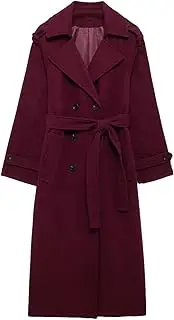 [Generic] Women's Woolen Coat Lapel Loose Double Breasted Sashes Blends Winter Overcoat