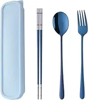 SBOMHS Chinese Chopsticks Spoon Fork Set with Portable Case, Use for School Home Office Camping Travel Outdoor