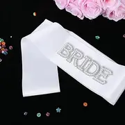[TIESOME] Bride Sash with Pearls and Rhinestones, White Bling Bachelorette Party Sash Classic Bridal Shower Gift Wedding Party Decorations