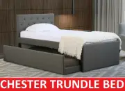 CHESTER KING SINGLE SIZE W KING SINGLE SIZE TRUNDLE GREY FABRIC BED FRAME